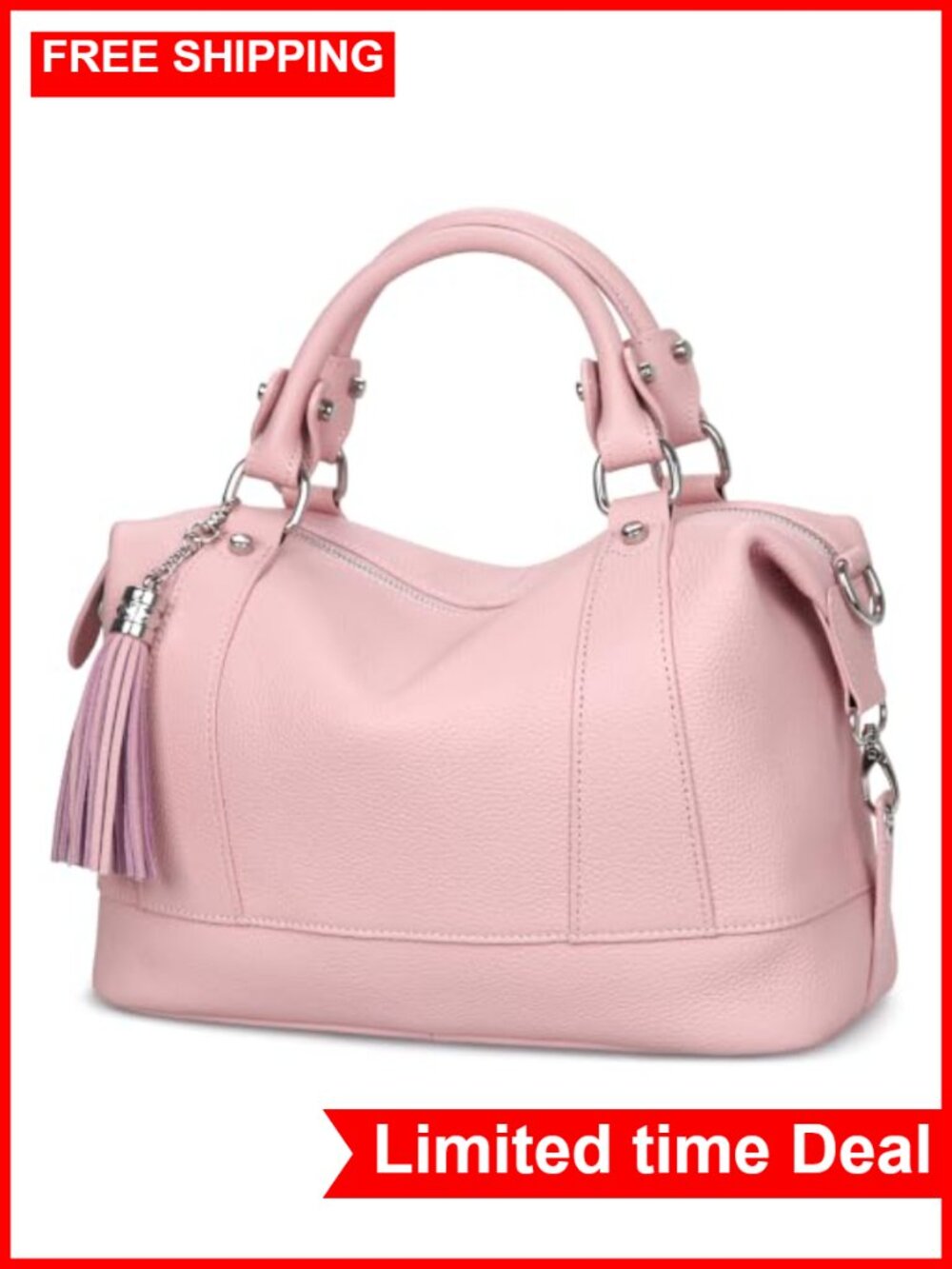 Genuine Leather Satchel Tote Handbag Adjustable Strap Tassel Decor